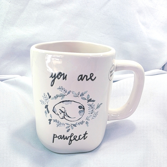Rae Dunn "YOU ARE PAWFECT" Double Sided Paw Print Dog Mug Magenta Artisan NEW - Picture 1 of 8